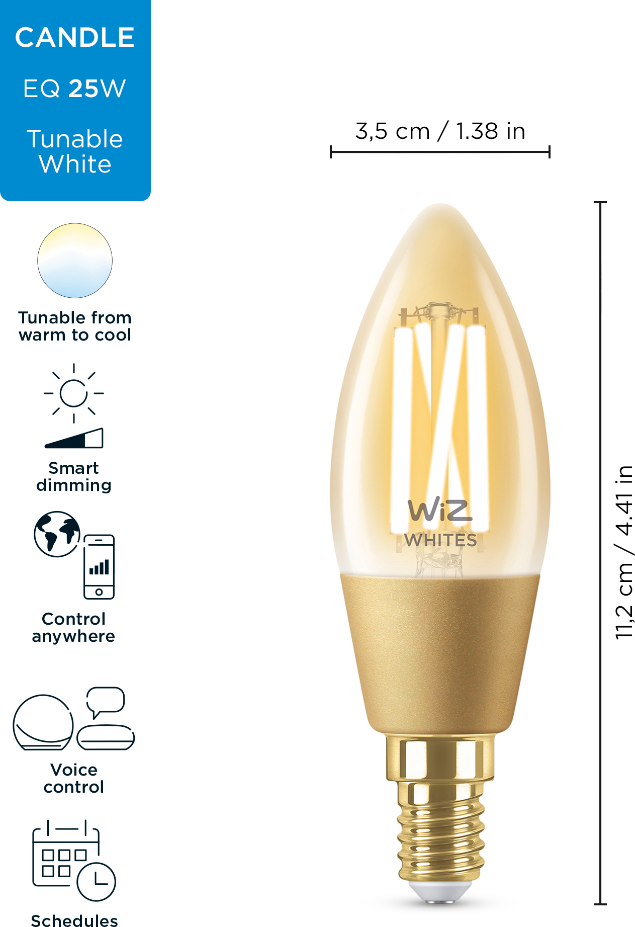 WiZ älylamppu globe, E27, kirkas lasi, tunable white - valkoisen valon sävyt, Wi-Fi, 2700-6500 K, 806 lm, 12,5cm
