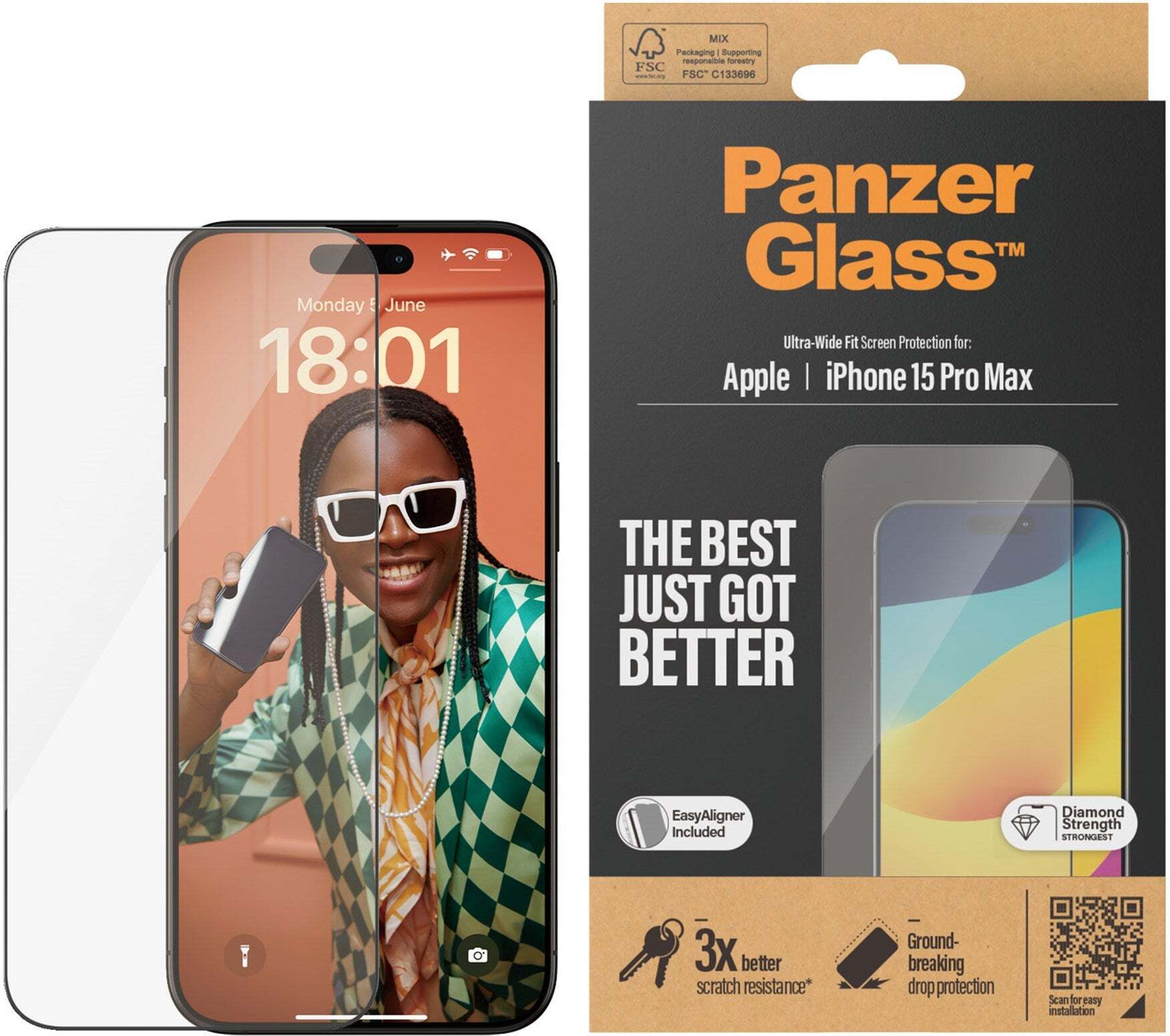 PanzerGlass Ultra-wide Fit with Aligner -panssarilasi, iPhone 15 Pro Max