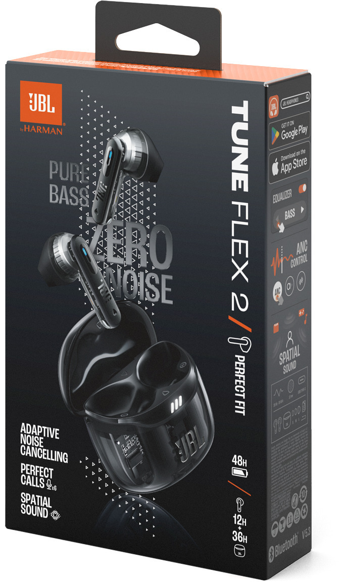 JBL Tune Flex 2 nappikuulokkeet aktiivisella melunvaimennuksella, Ghost Black