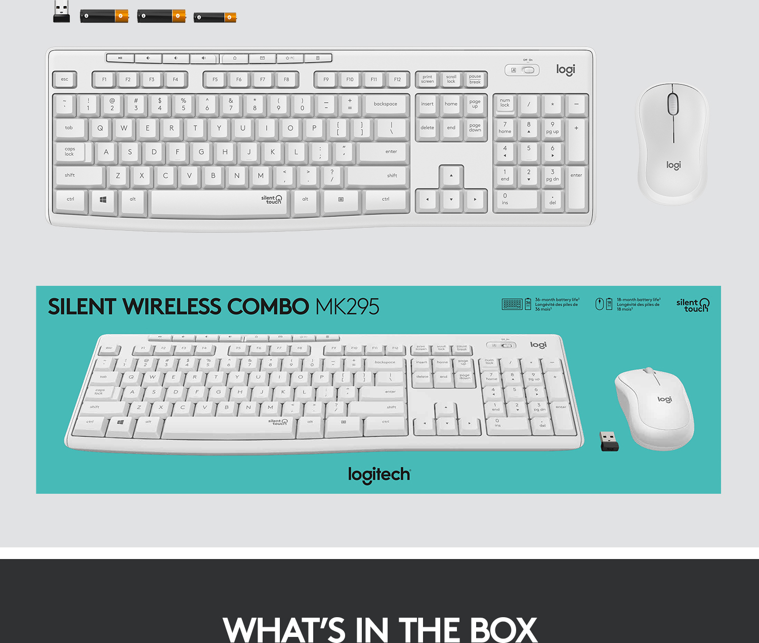 Logitech MK295 -näppäimistö ja hiiri, valkoinen
