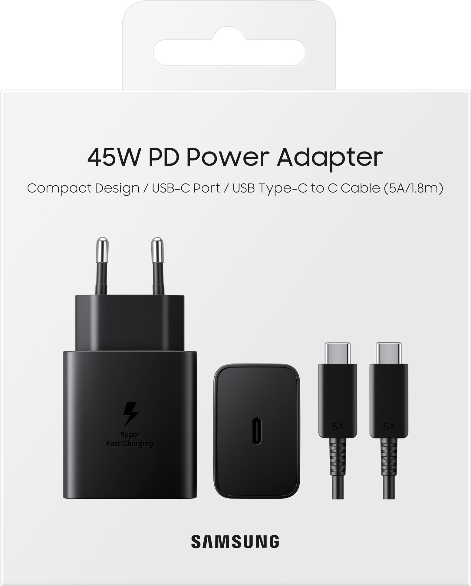 Samsung 45 W -pikalaturi, USB-C-kaapelilla, musta