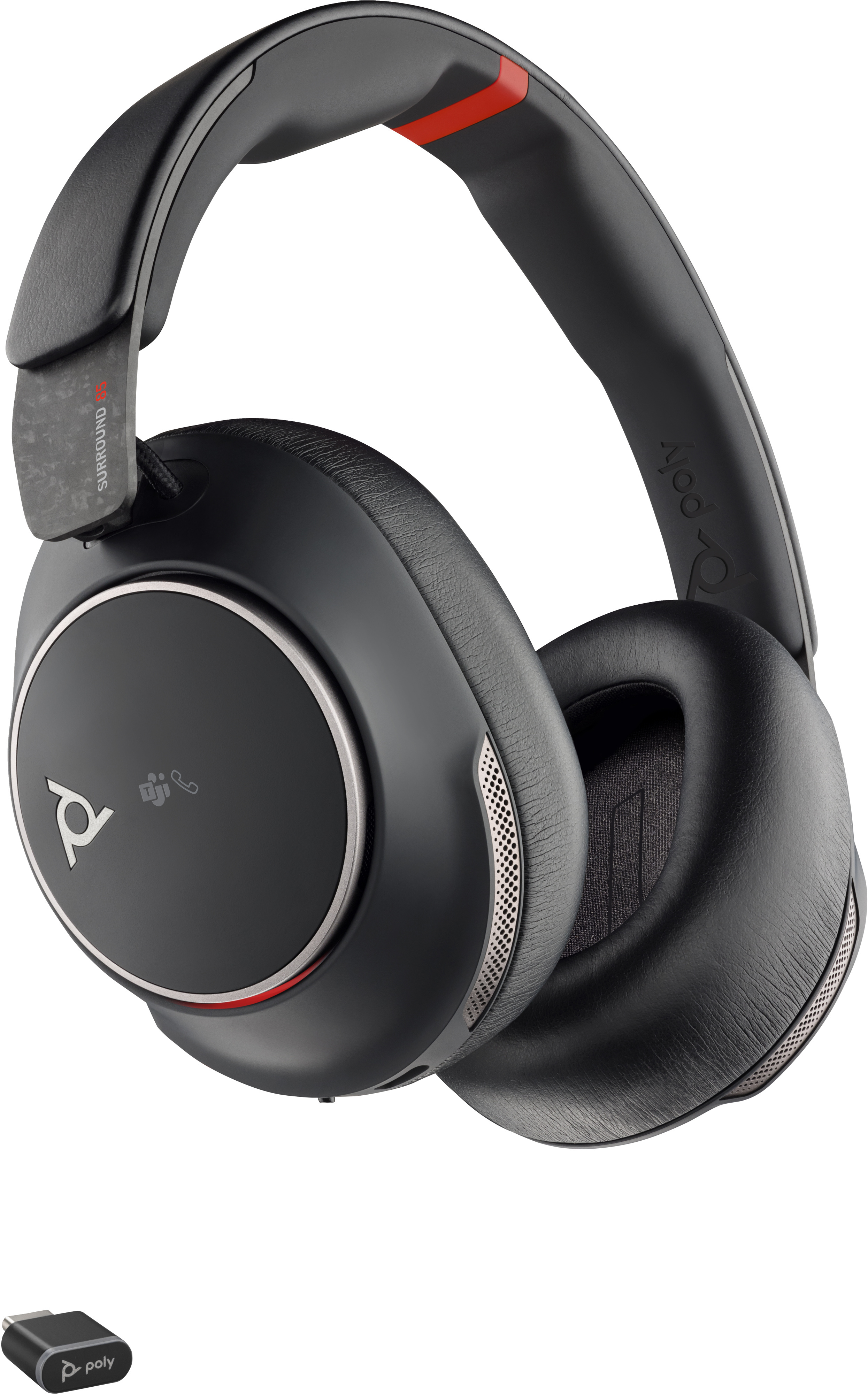 Poly Voyager Surround 85 UC -USB-C-kuulokemikrofoni + USB-C-/A-sovitin  + latausteline, Microsoft Teams -sertifioitu (8G7T8AA)