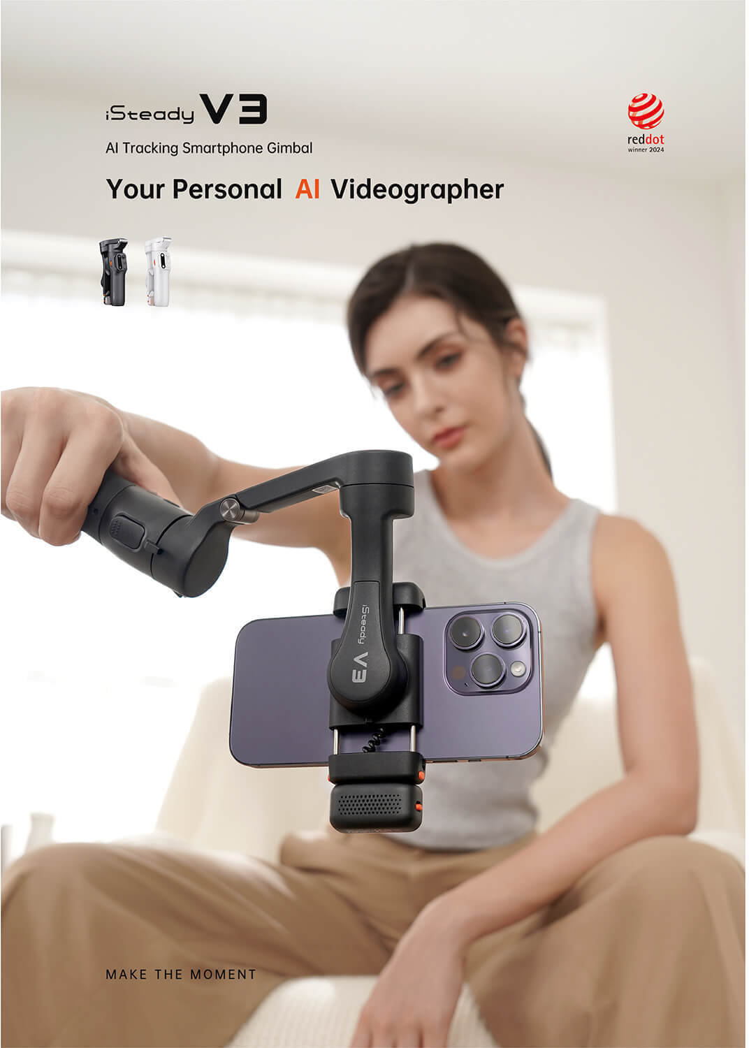 HOHEM iSteady V3 AI Kit gimbaali älypuhelimelle, musta
