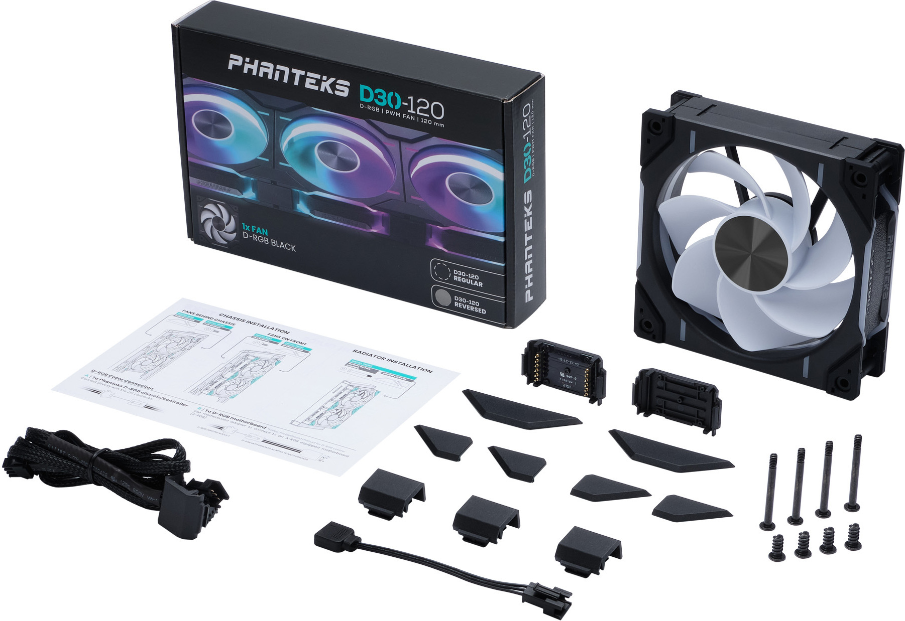Phanteks D30-120 Reversed Airflow D-RGB PWM -tuuletin, musta, 120 mm