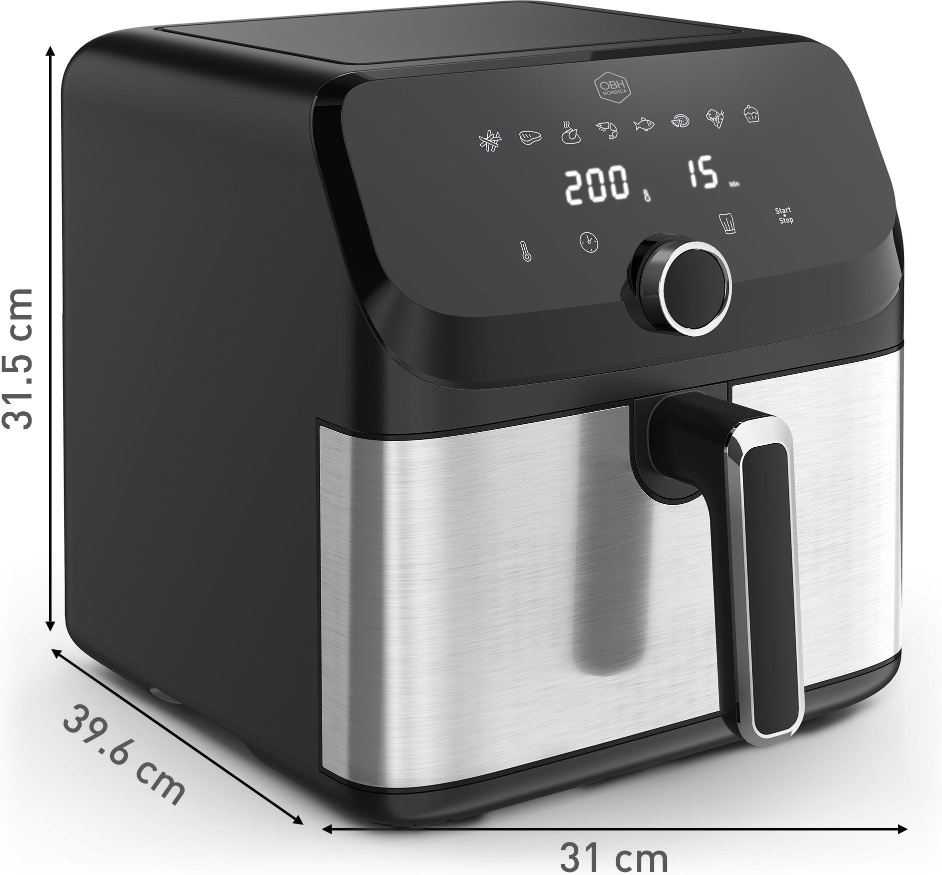 OBH Nordica Easy Fry Mega -airfryer 7,5 L, ruostumaton teräs