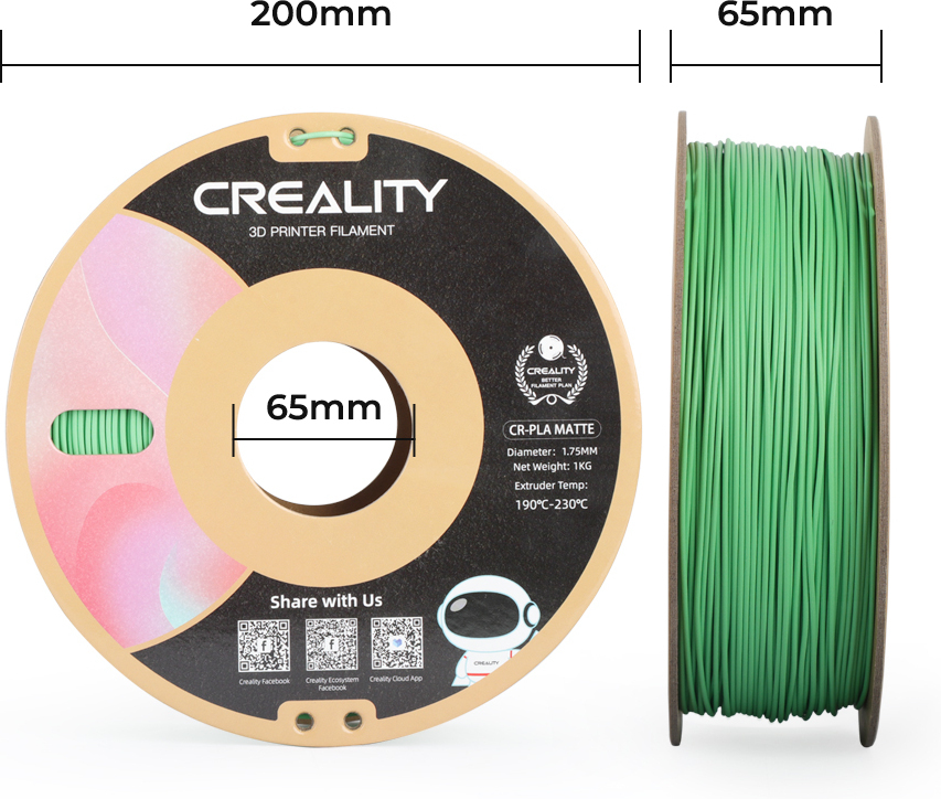 Creality CR-PLA Matte -filamentti 3D-tulostimeen, 1,75 mm, mattaharmaa