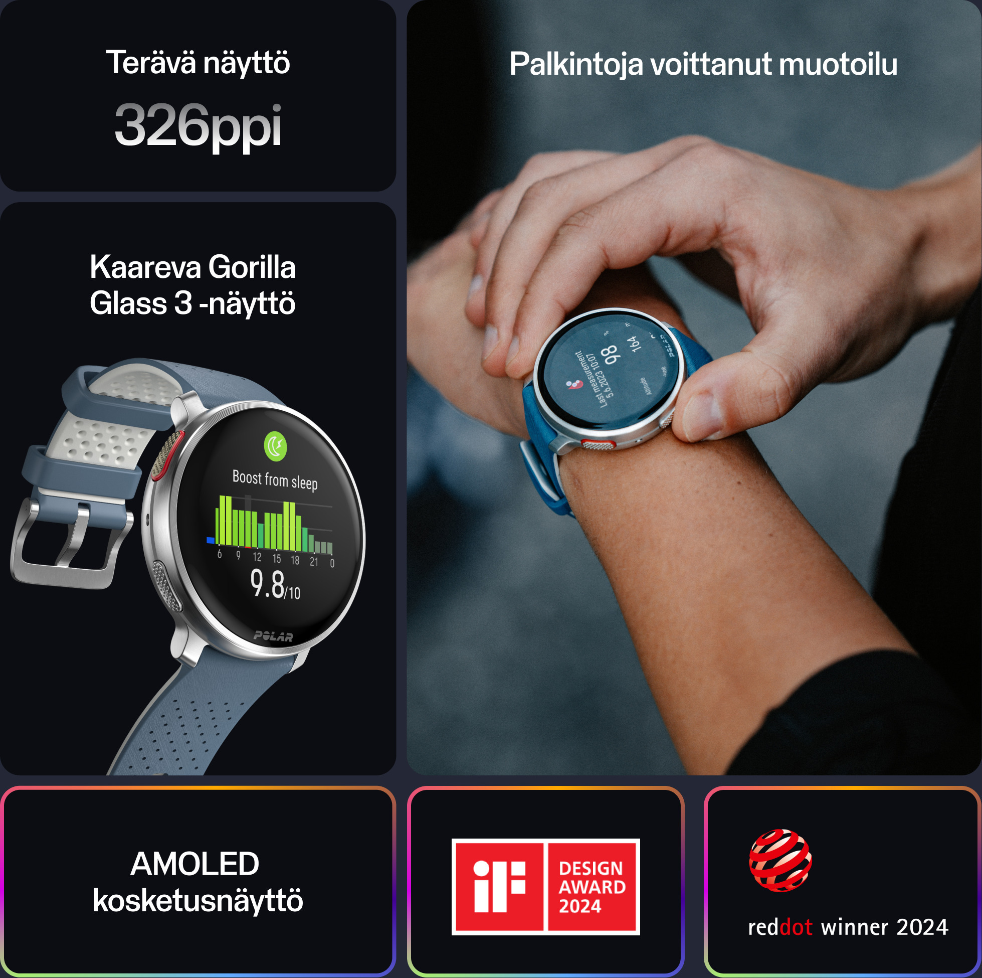 Polar Vantage V3 -premium-urheilukello, musta
