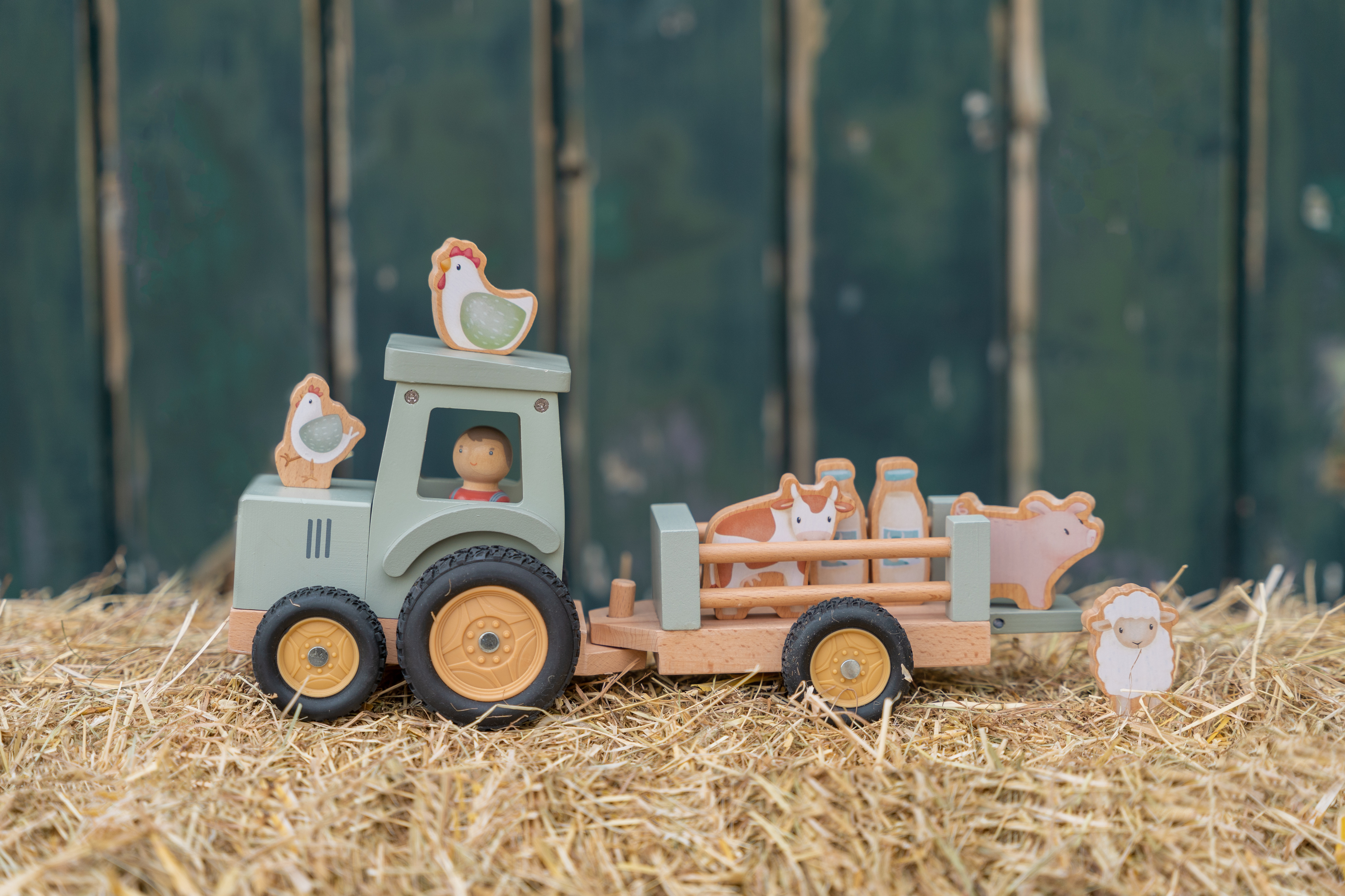 Little Dutch Little Farm -puinen traktori + peräkärry