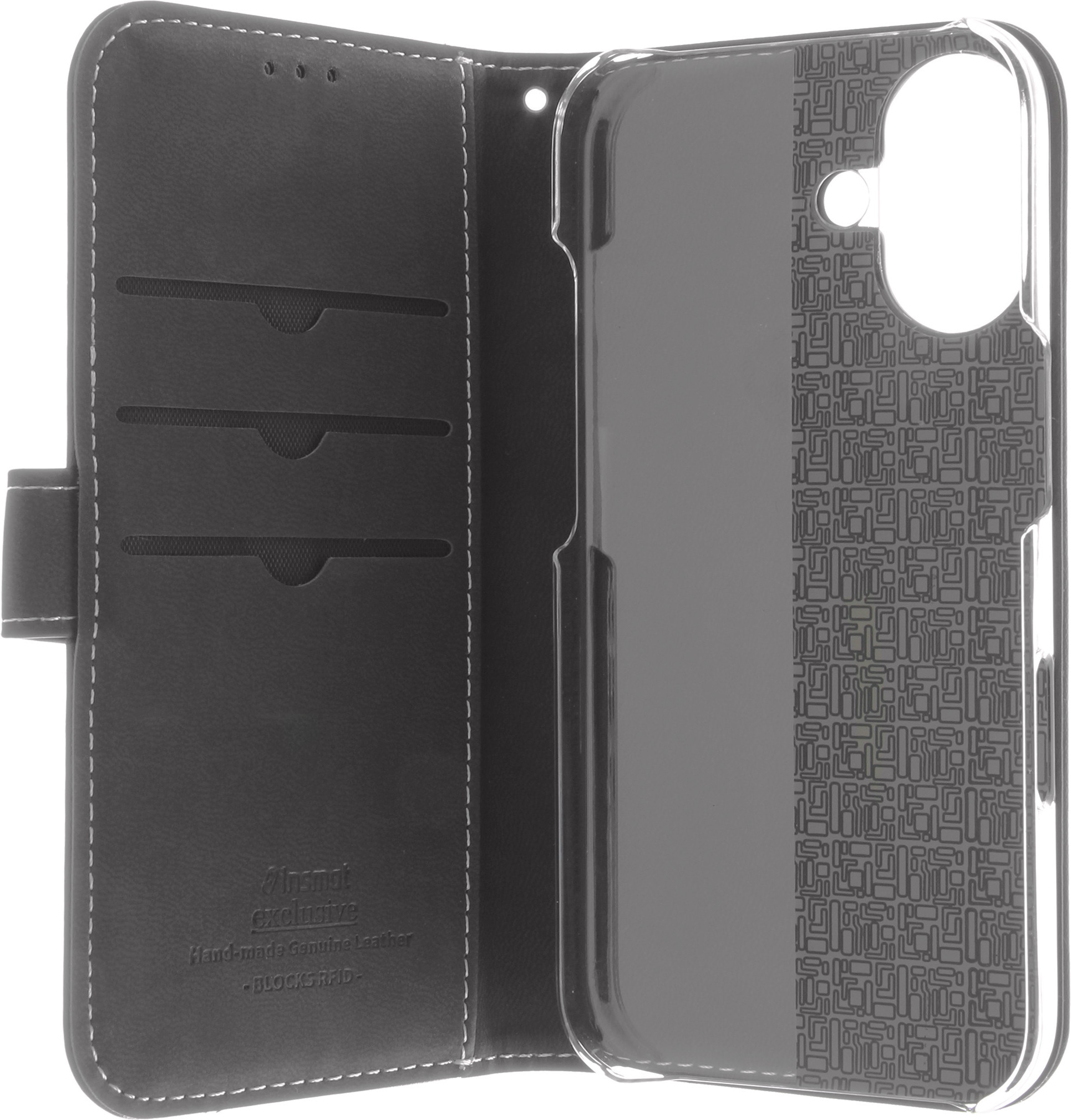 Insmat Exclusive Flip Case -lompakkokotelo, Apple iPhone 16 Plus, musta