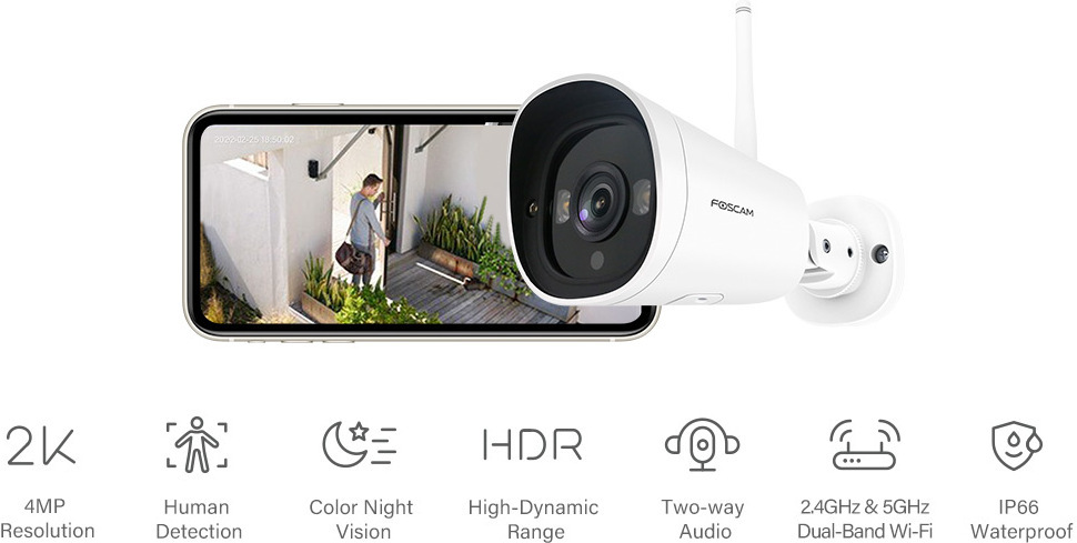 Foscam G4C 2K Starlight WiFi -valvontakamera ulkokäyttöön
