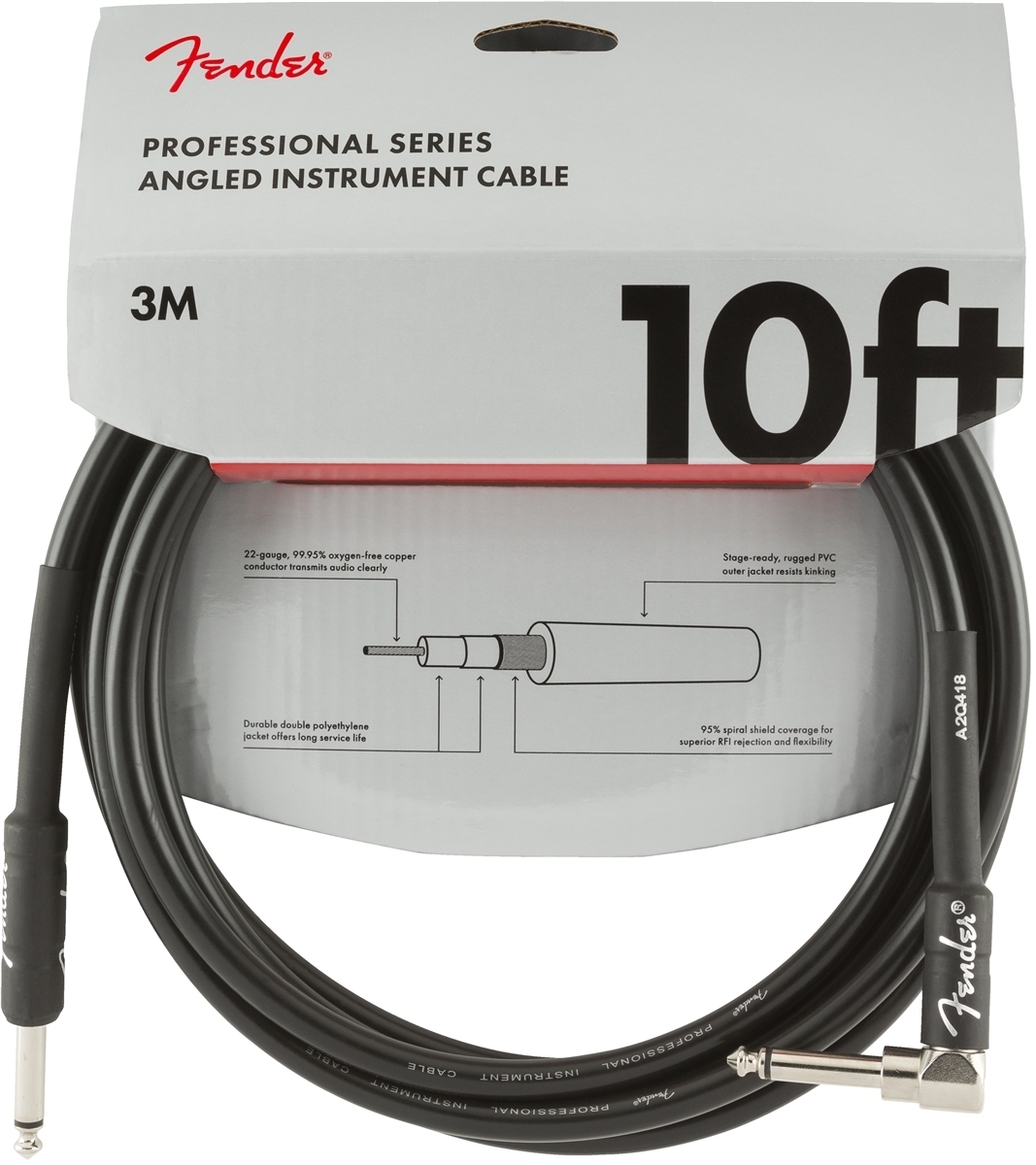 Fender Professional -instrumenttikaapeli kulmaliittimellä 3m, musta