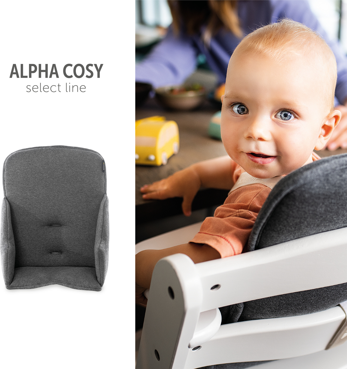 Hauck Alpha Cosy Select -syöttötuolipehmuste, Charcoal