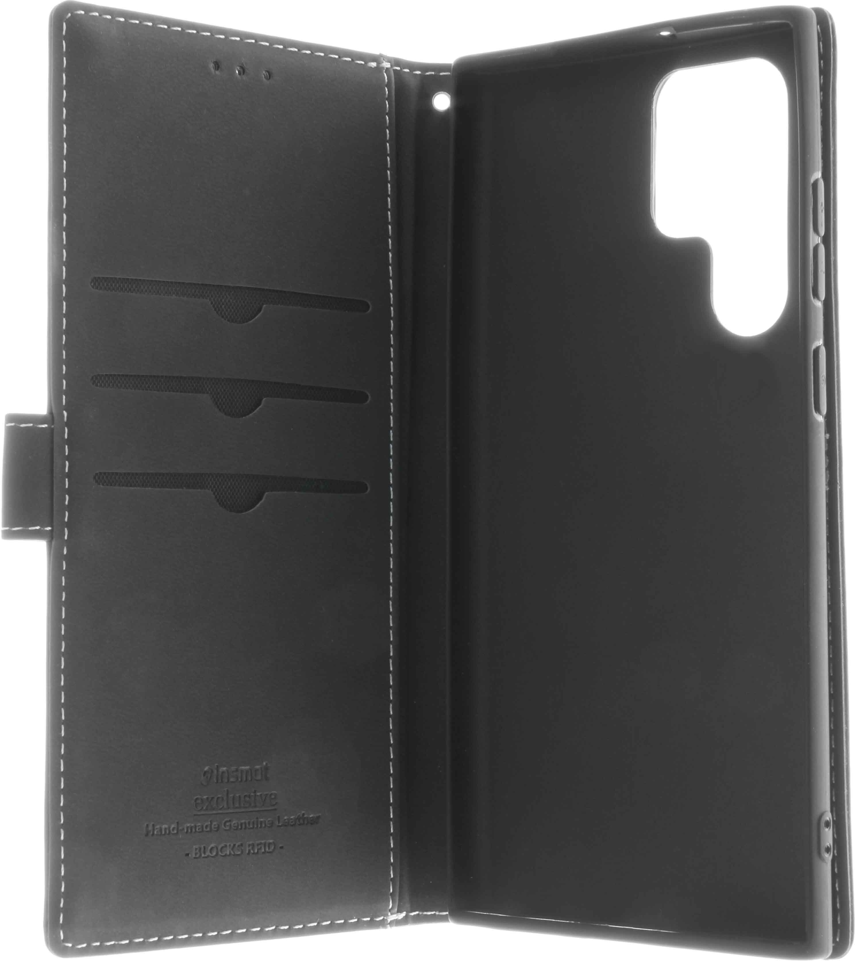 Insmat Exclusive Flip Case -lompakkokotelo, Samsung Galaxy S22 Ultra 5G, musta