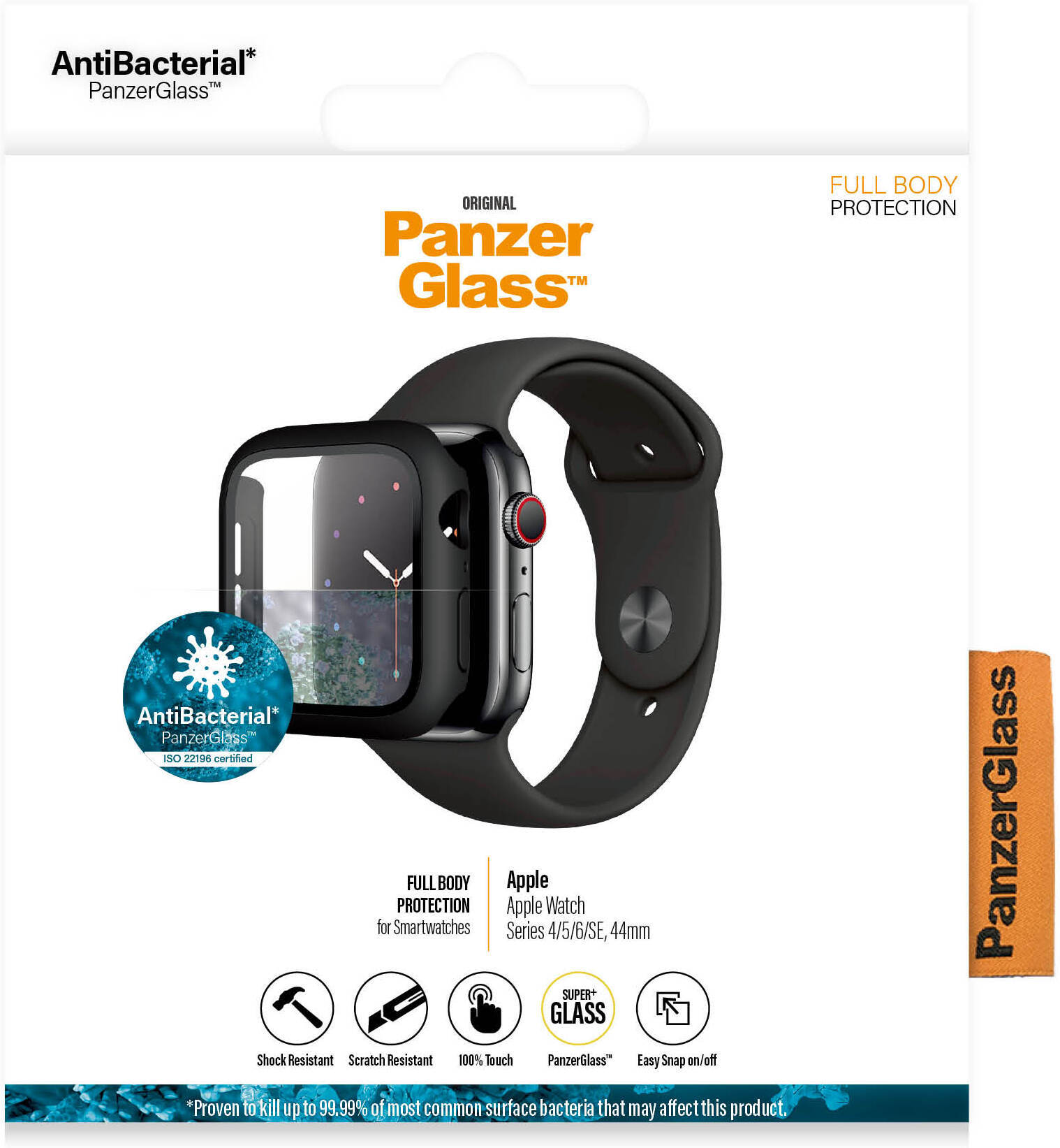PanzerGlass Full Body -panssarilasi Apple Watch, 44 mm, musta