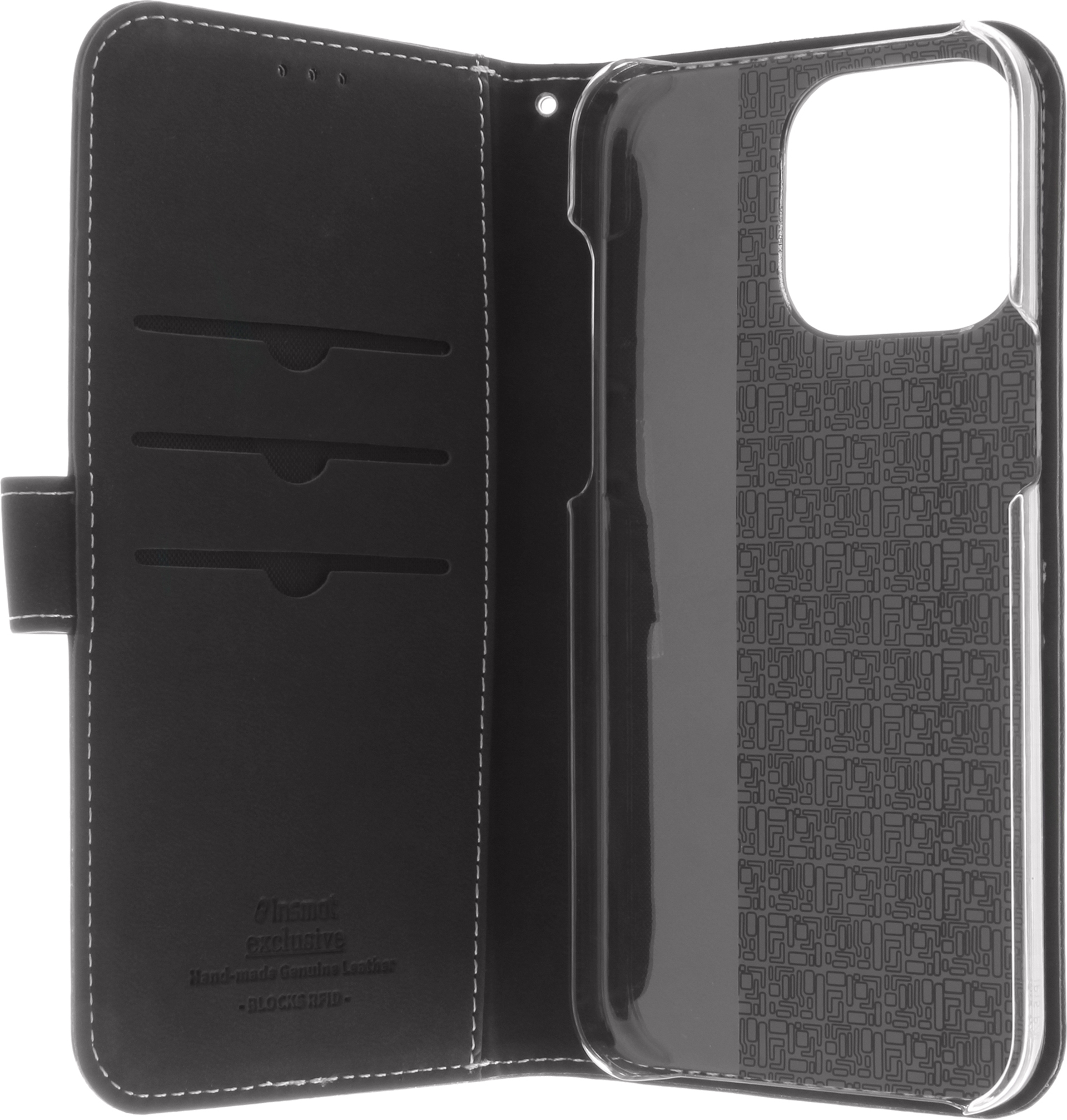 Insmat Exclusive Flip Case -lompakkokotelo, iPhone 15 Pro, valkoinen