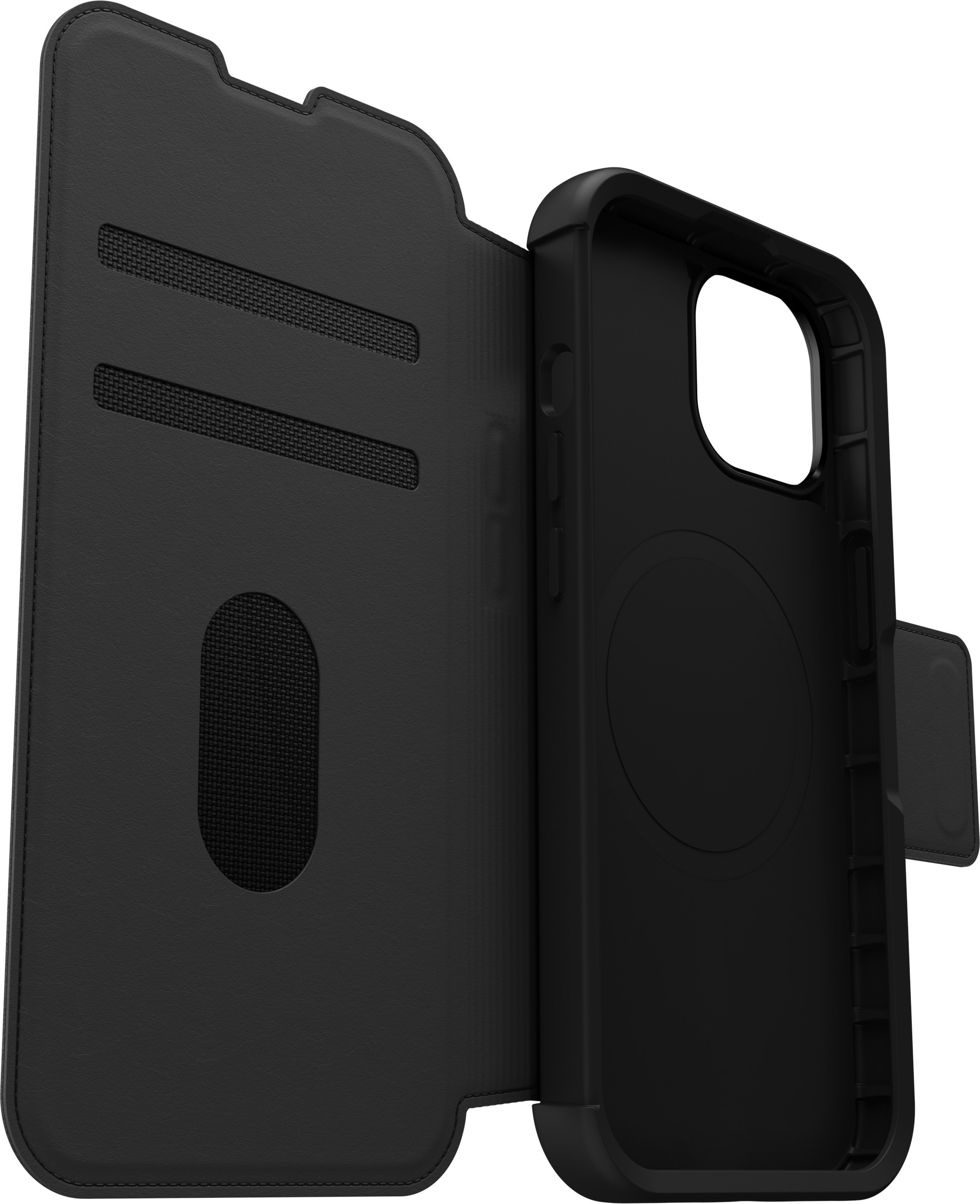Otterbox Strada MagSafe -lompakkokotelo, iPhone 15, musta