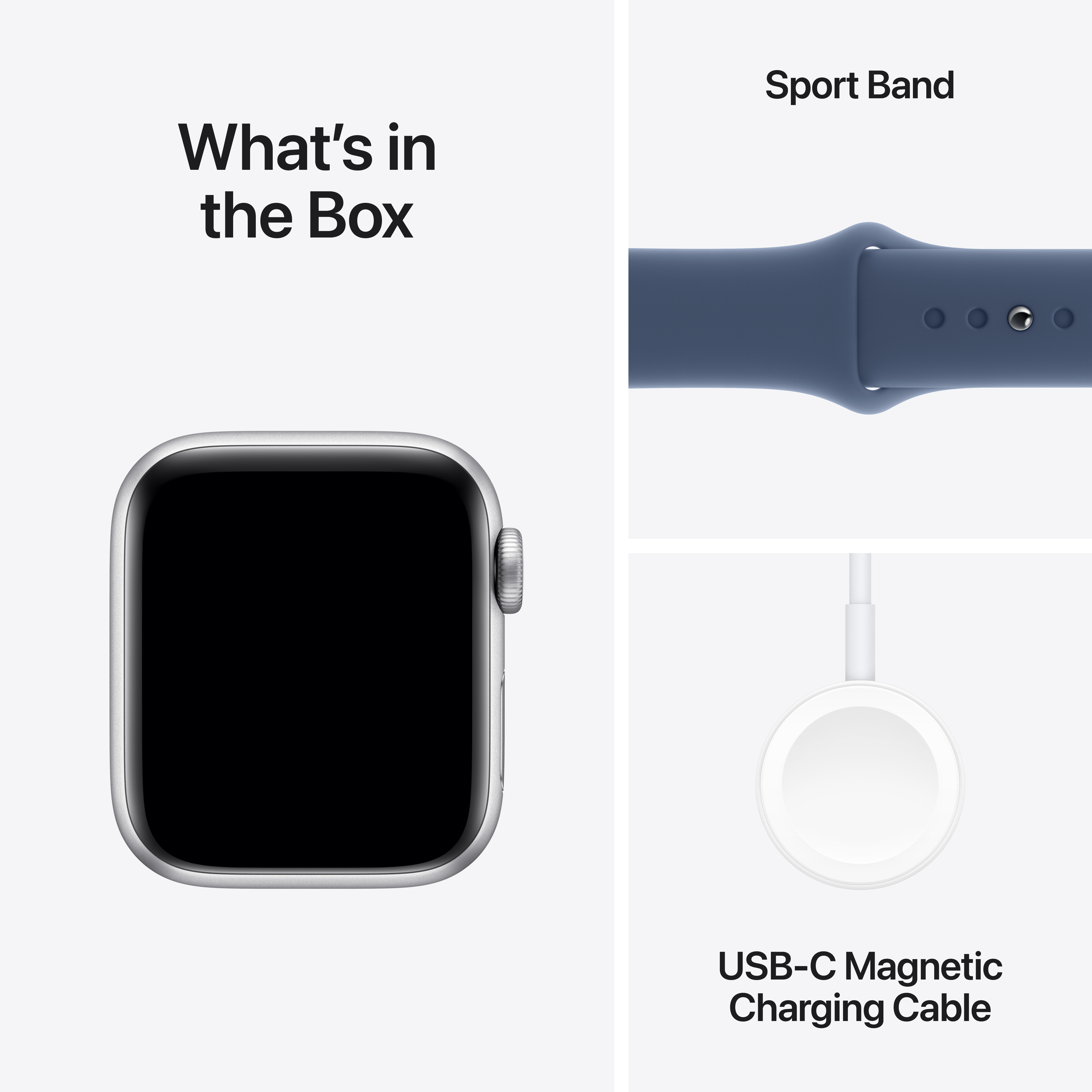 Apple Watch SE (GPS) 40 mm hopea alumiinikuori ja farkunsininen urheiluranneke, S/M (MXEC3)