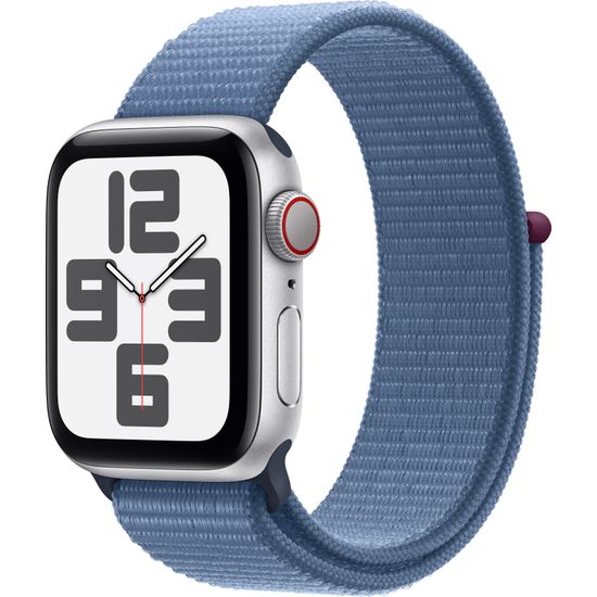 Apple Watch SE (GPS + Cellular) 40 mm hopeanvärinen alumiinikuori ja talvensininen Sport Loop-ranneke (MRGQ3)