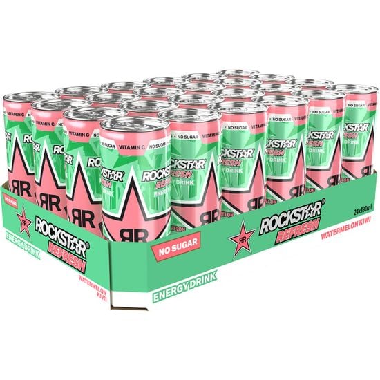 Rockstar Refresh Watermelon-Kiwi No Sugar -energiajuoma, 330 ml, 24-pack