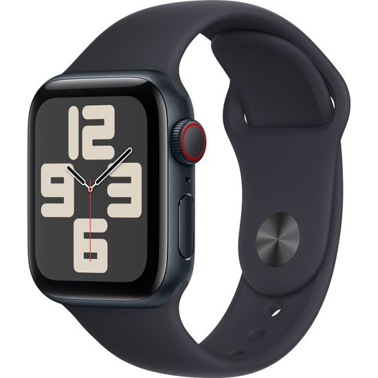 Apple Watch SE (GPS + Cellular) 40 mm keskiyönsininen alumiinikuori ja keskiyönsininen urheiluranneke, S/M (MRG73)
