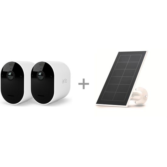 Arlo Pro 5 Spotlight valvontakamera, 2K, 2 kpl, valkoinen + Arlo VMA5600 Solar aurinkopaneeli, valkoinen