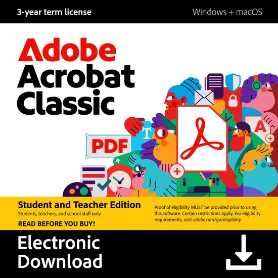 Adobe Acrobat Classic Student & Teacher Edition - Windows / Mac -PDF-muokkausohjelma, monikielinen, ESD-sähköinen lisenssi, 36 kk