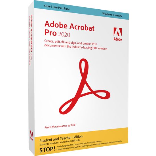 Adobe Acrobat Pro 2020 - Windows & Mac -PDF-muokkausohjelma, opiskelijoille ja opettajille, englanninkielinen, DVD