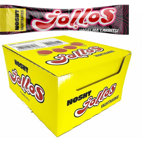 Nosht Jollos Vauhtikarkki -energiakarkki, 52g, vadelma-lakritsi, 15-PACK