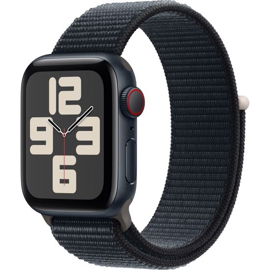 Apple Watch SE (GPS + Cellular) 40 mm keskiyönsininen alumiinikuori ja keskiyönsininen Sport Loop-ranneke (MRGE3)