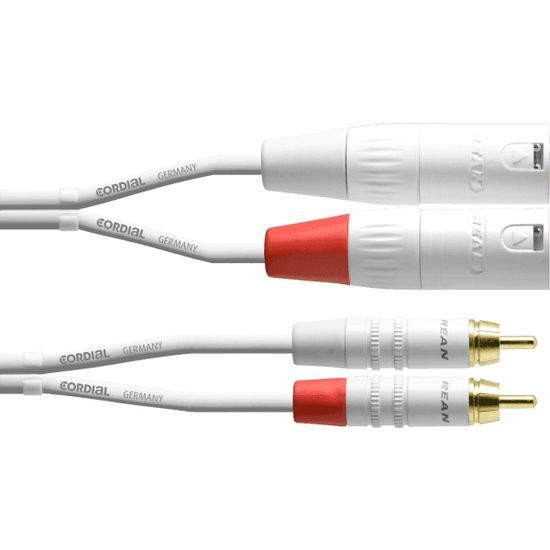 Cordial 2 x RCA - 2 x XLR -audiokaapeli, 3 m, valkoinen