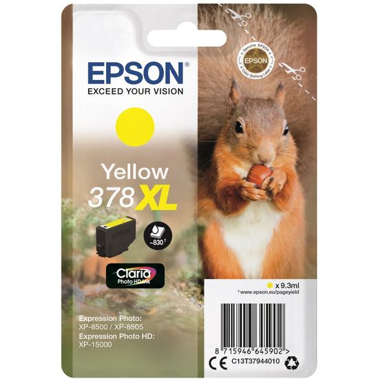 Epson 378XL Claria Photo HD -mustekasetti, orava, keltainen, erittäin riittoista