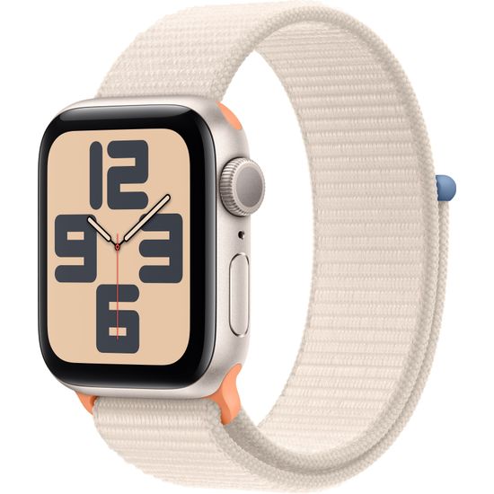 Apple Watch SE (GPS) 40 mm tähtivalkea alumiinikuori ja tähtivalkea Sport Loop -ranneke (MR9W3)