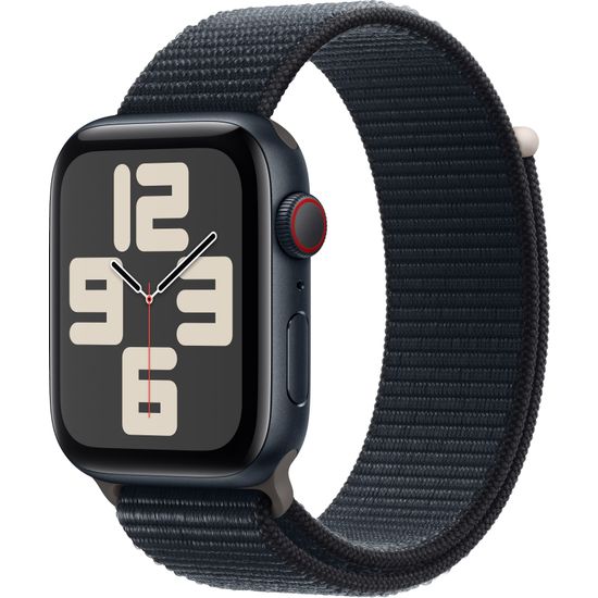 Apple Watch SE (GPS + Cellular) 44 mm keskiyönsininen alumiinikuori ja keskiyönsininen Sport Loop-ranneke (MRHC3)