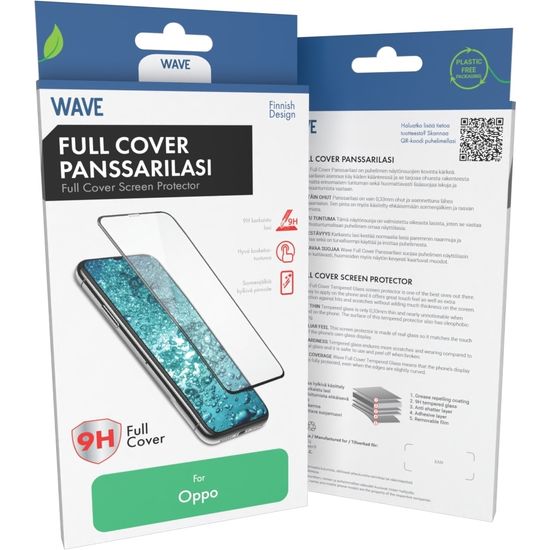 Wave Full Cover -panssarilasi, Oppo A77 5G, musta kehys