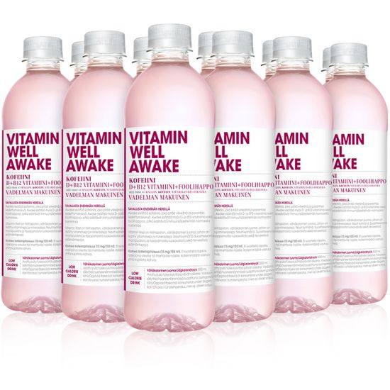 Vitamin Well AWAKE Vadelma -vitamiinivesi, 500 ml, 12-PACK