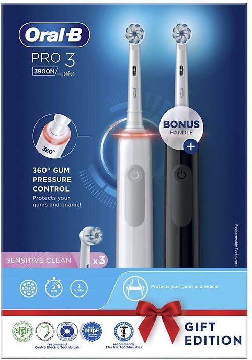 Oral-B Pro 3 3000 White + Black Sensitive Clean -sähköhammasharja ...