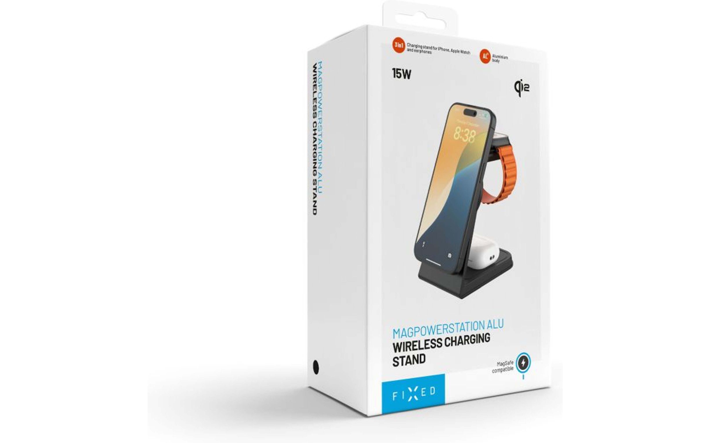 FIXED 3-in-1 Mag ALU Qi2 juhtmevaba MagSafe laadimisalus, must