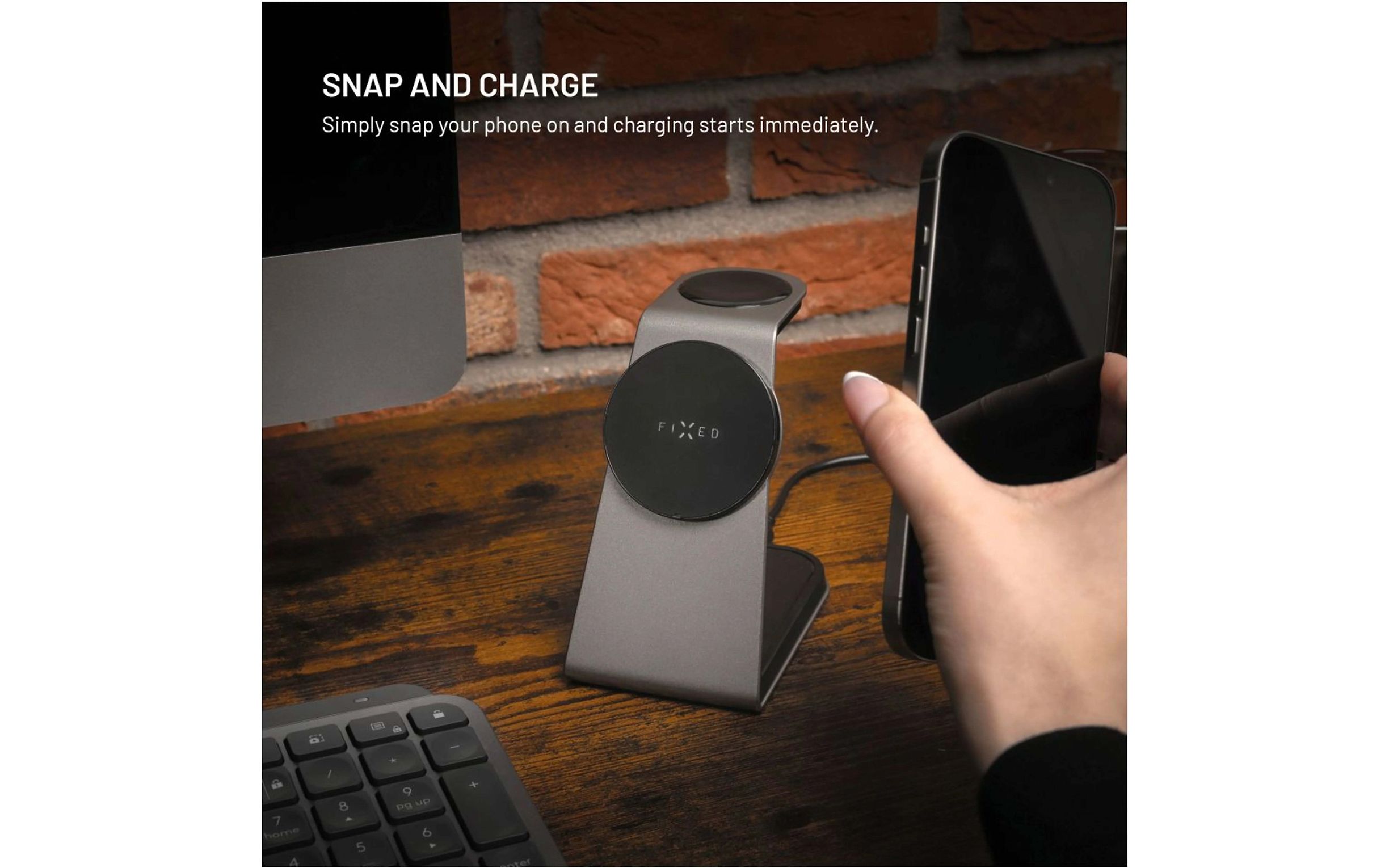 FIXED 3-in-1 Mag ALU Qi2 juhtmevaba MagSafe laadimisalus, must