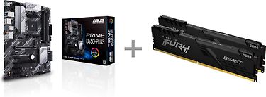 Asus Prime B550-Plus AM4 ATX-emolevy + Kingston FURY Beast DDR4 3200 MHz CL16 16 Gt -muistimodulipakkaus -tuotepaketti