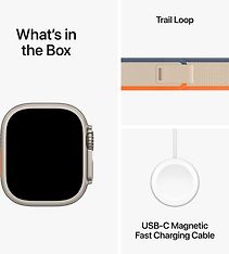 Apple Watch Ultra 2 (GPS + Cellular) 49 mm titaanikuori ja oranssi/beige Trail-ranneke, M/L (MRF23), kuva 9