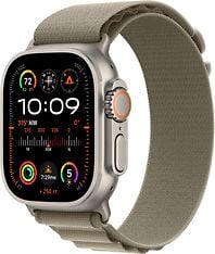Apple Watch Ultra 2 (GPS + Cellular) 49 mm titaanikuori ja oliivinvihreä Alpine-ranneke, suuri (MRF03)