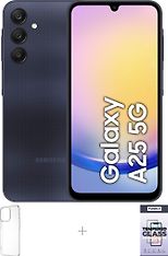 Samsung Galaxy A25 5G -puhelin, 256/8 Gt, musta + silikonisuoja ja panssarilasi