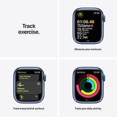 Apple Watch Series 7 (GPS) 41 mm sininen alumiinikuori ja syvänteensininen urheiluranneke (MKN13), kuva 6