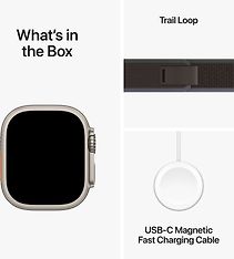 Apple Watch Ultra 2 (GPS + Cellular) 49 mm titaanikuori ja sininen/musta Trail-ranneke, M/L (MRF63), kuva 9