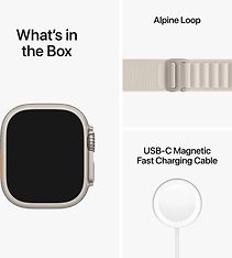 Apple Watch Ultra (GPS + Cellular) 49 mm titaanikuori ja tähtivalkea Alpine-ranneke, pieni (MQFQ3), kuva 4
