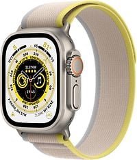 Apple Watch Ultra (GPS + Cellular) 49 mm titaanikuori ja keltainen/beige Trail-ranneke, M/L (MQFU3)