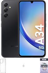 Samsung Galaxy A34 5G -puhelin, 128/6 Gt, musta + silikonisuoja ja panssarilasi