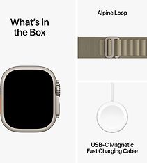 Apple Watch Ultra 2 (GPS + Cellular) 49 mm titaanikuori ja oliivinvihreä Alpine-ranneke, suuri (MRF03), kuva 9