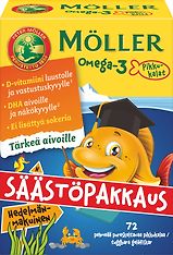 Möller Omega-3 Pikkukalat -pureskeltava kalaöljyvalmiste, jättipakkaus, 72 kaps