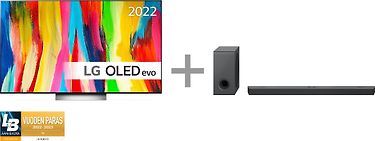 LG OLED C2 65" 4K OLED evo -televisio + LG S90QY 5.1.3 Dolby Atmos Soundbar -tuotepaketti
